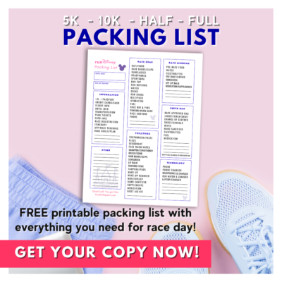 Run Disney Race Day Packing List FREE printable pdf