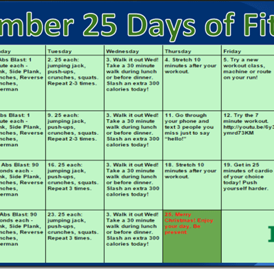 25 Days of Fitness December 2014 Starts NOW!